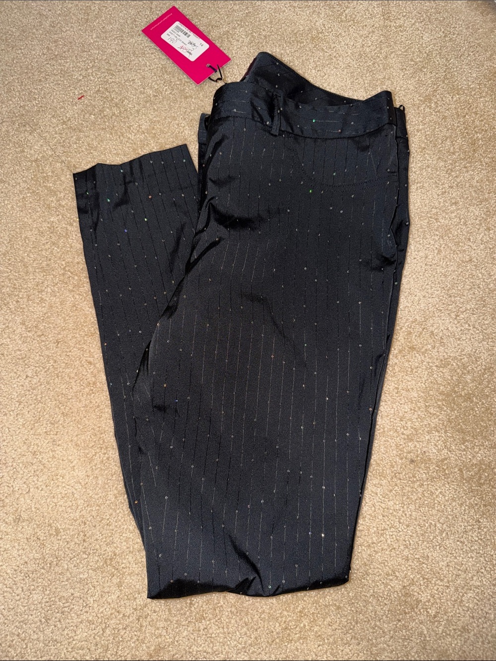 Designer Women's Straight Leg Pants with Subtle Pinstripe - Black